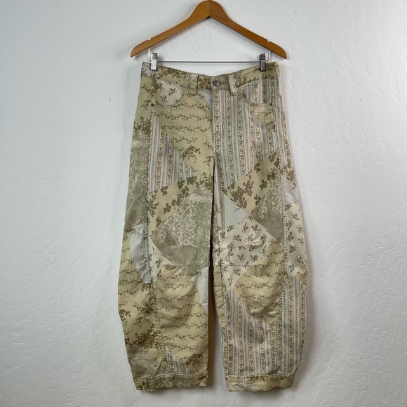 BDG UO The Elise Barrel Leg Floral Patchwork Boho Grannycore Cotton Pants Size 4 - Picture 2 of 16
